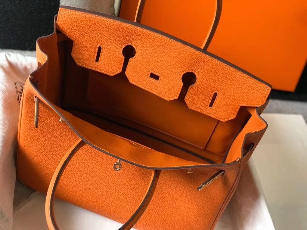 Hermes Birkin 35 Bag in Orange Clemence Leather with GHW