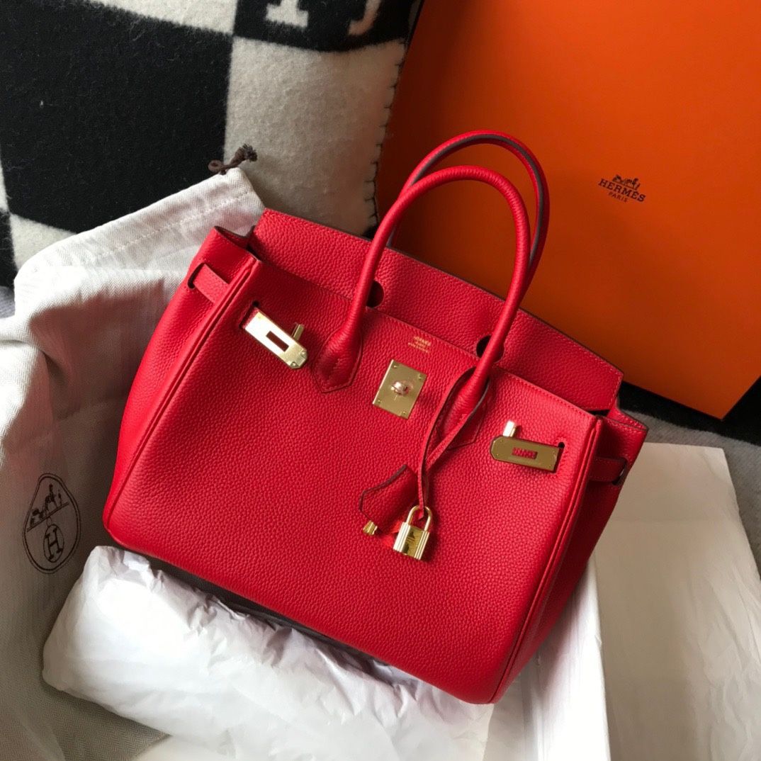 Hermes Birkin 35 Bag in Red Clemence Leather with GHW