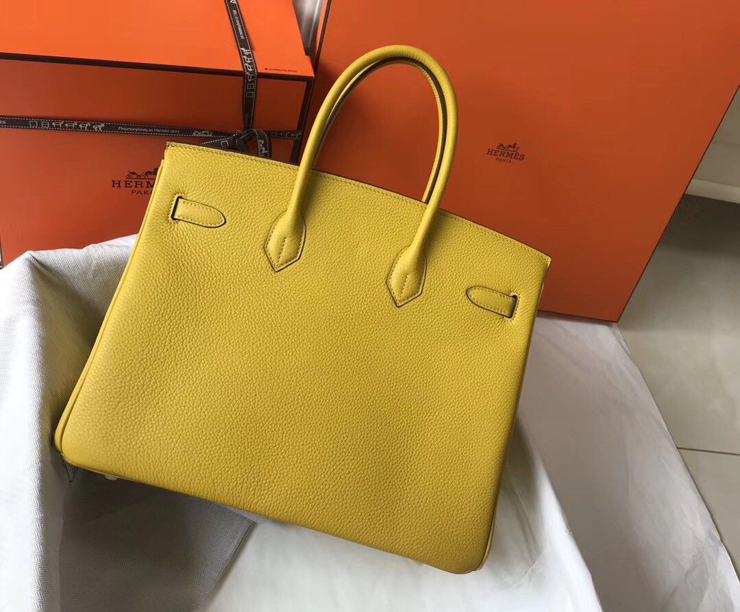 Hermes Birkin 35 Bag in Yellow Clemence Leather with GHW