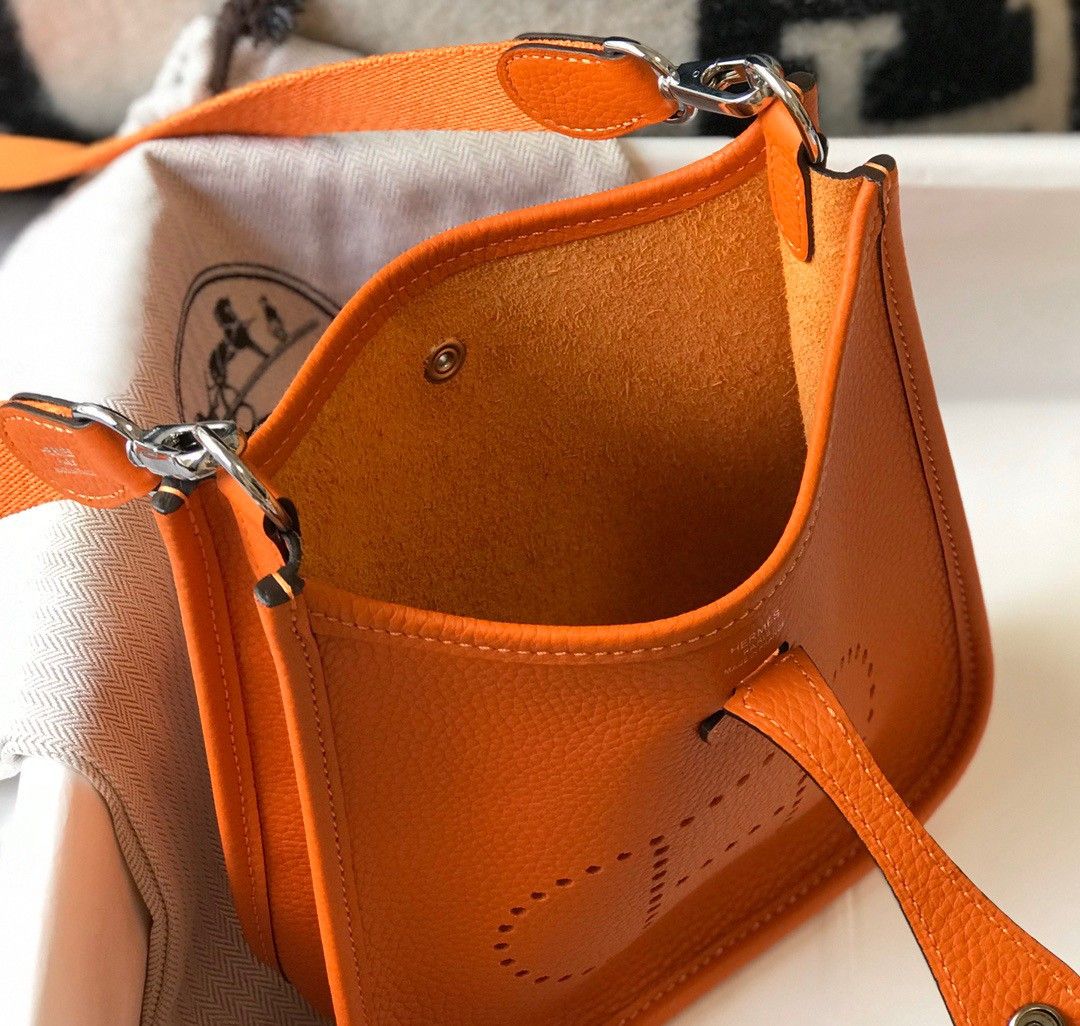 Hermes Evelyne III Mini Bag In Orange Clemence Leather