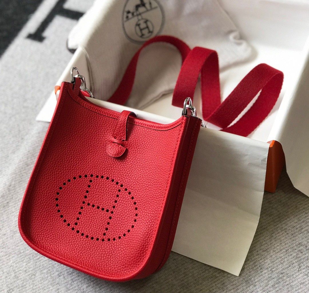 Hermes Evelyne III Mini Bag In Red Clemence Leather