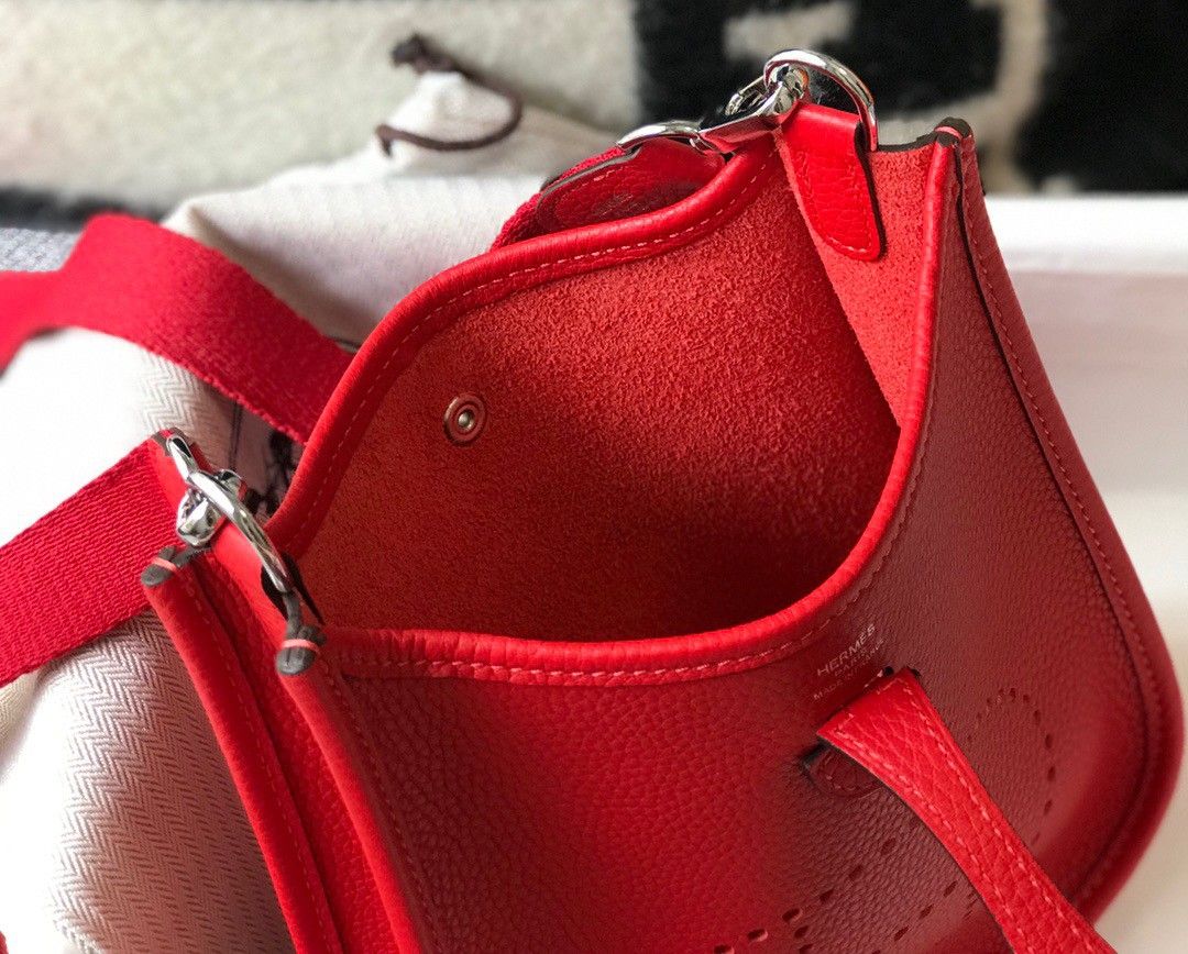 Hermes Evelyne III Mini Bag In Red Clemence Leather