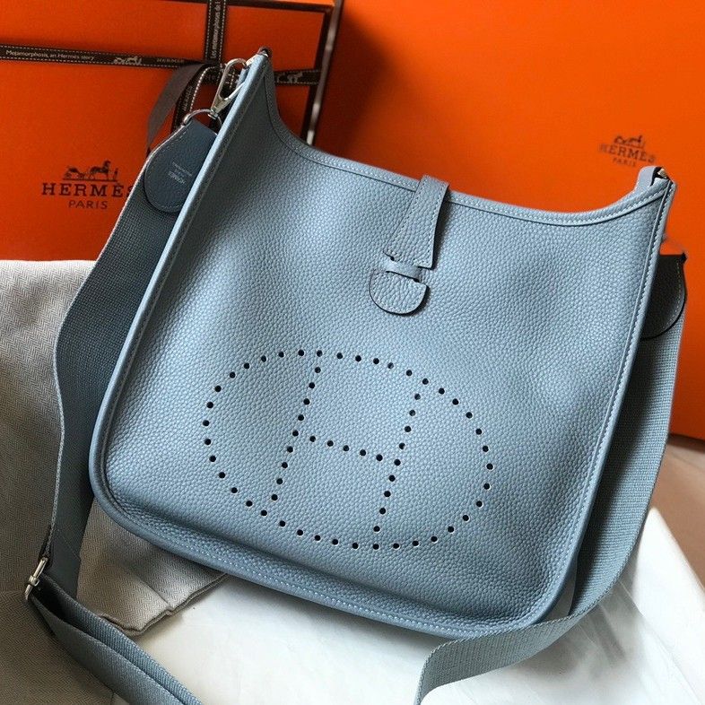 Hermes Evelyne III 29 Bag In Blue Lin Clemence Leather