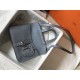 Hermes Halzan 31cm Bag In Blue Lin Clemence Leather