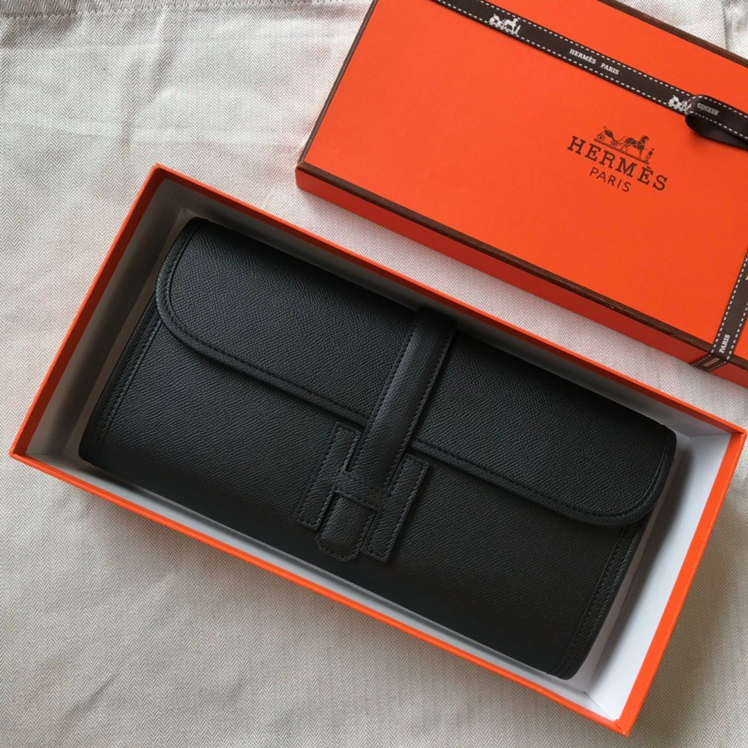 Hermes Jige Elan 29 Clutch Bag In Black Epsom Leather