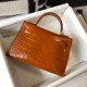 Hermes Kelly Mini II Sellier Bag In Gold Crocodile Embossed Leather