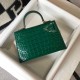 Hermes Kelly Mini II Sellier Bag In Green Crocodile Embossed Leather