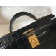 Hermes Kelly Mini II Sellier Bag In Black Crocodile Embossed Leather