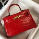 Hermes Kelly Mini II Sellier Bag In Red Crocodile Embossed Leather