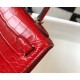 Hermes Kelly Mini II Sellier Bag In Red Crocodile Embossed Leather