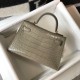 Hermes Kelly Mini II Sellier Bag In Taupe Crocodile Embossed Leather