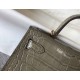 Hermes Kelly Mini II Sellier Bag In Taupe Crocodile Embossed Leather