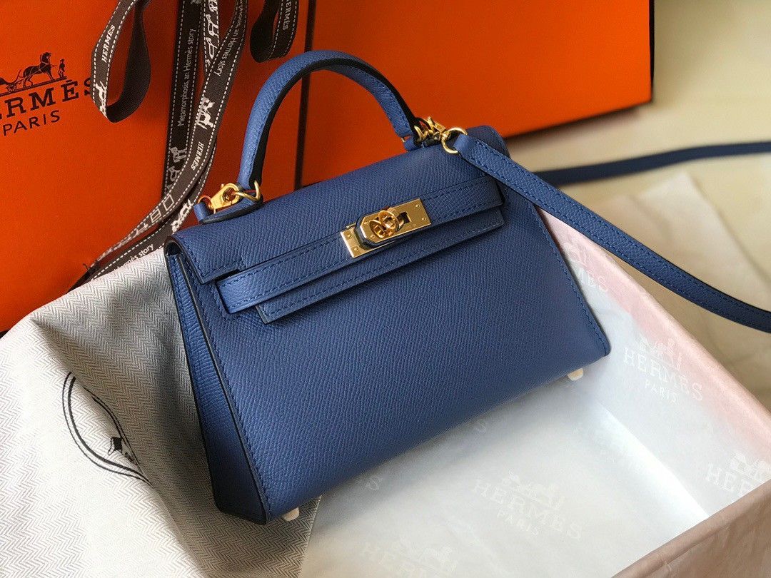 Hermes Kelly Mini II Sellier Bag In Blue Agate Epsom Leather