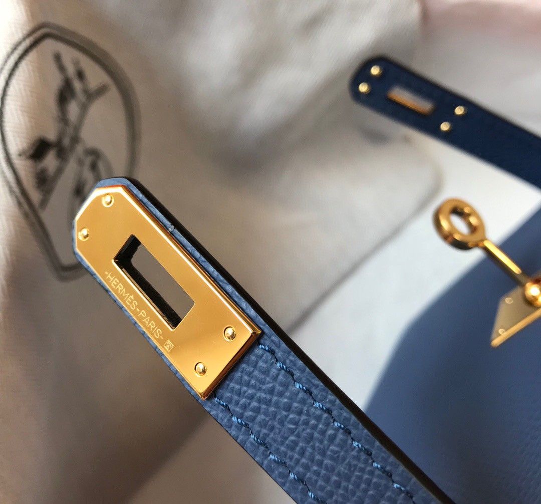 Hermes Kelly Mini II Sellier Bag In Blue Agate Epsom Leather