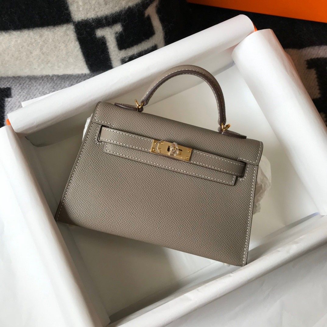 Hermes Kelly Mini II Sellier Bag In Gris Asphalt Epsom Leather