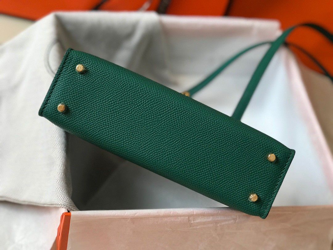 Hermes Kelly Mini II Sellier Bag In Vert Vertigo Epsom Leather