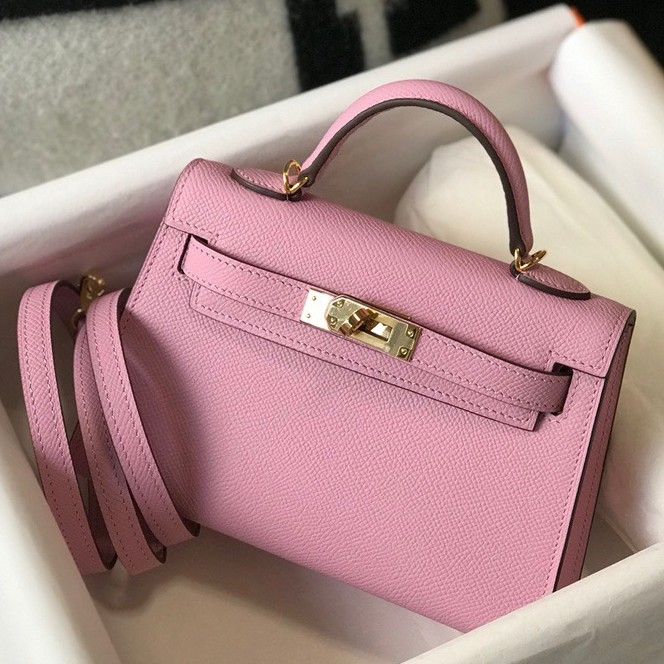 Hermes Kelly Mini II Sellier Bag In Mauve Sylvestre Epsom Leather