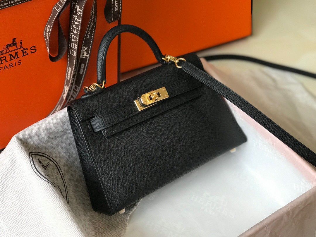 Hermes Kelly Mini II Sellier Bag In Black Epsom Leather