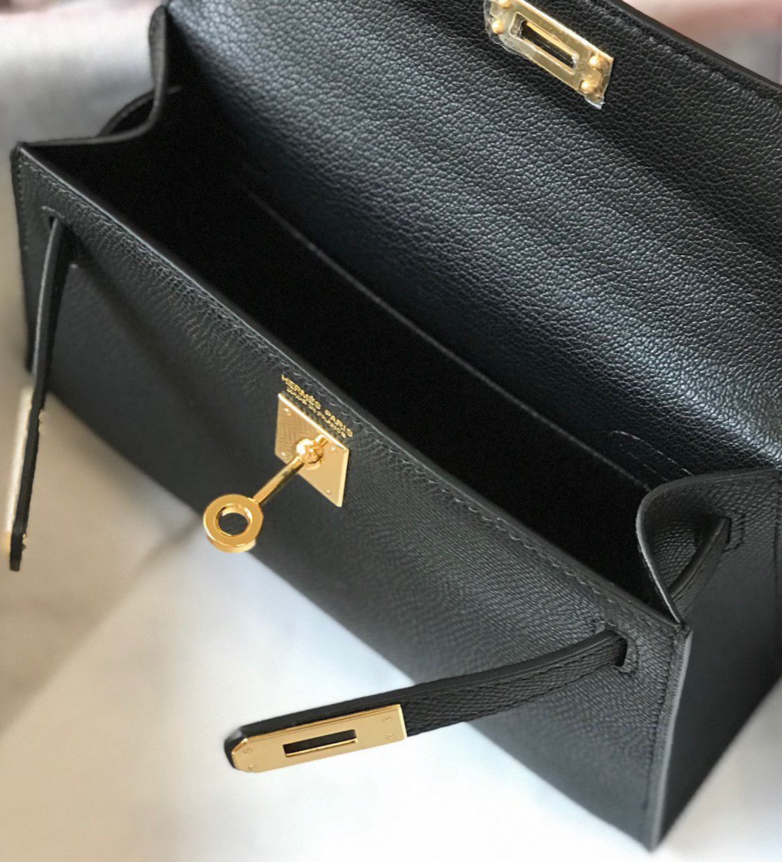 Hermes Kelly Mini II Sellier Bag In Black Epsom Leather