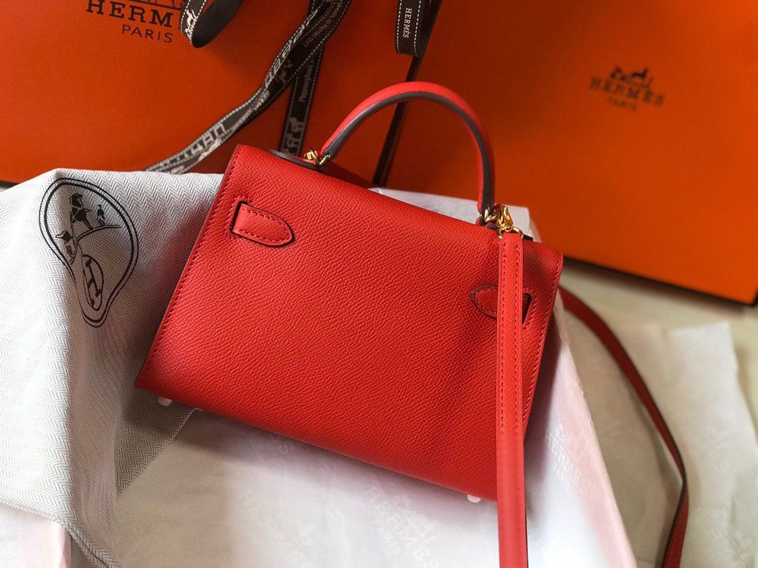 Hermes Kelly Mini II Sellier Bag In Red Epsom Leather