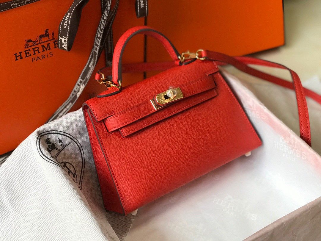 Hermes Kelly Mini II Sellier Bag In Red Epsom Leather