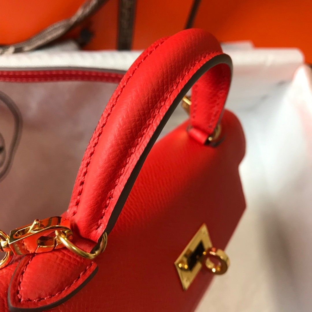 Hermes Kelly Mini II Sellier Bag In Red Epsom Leather