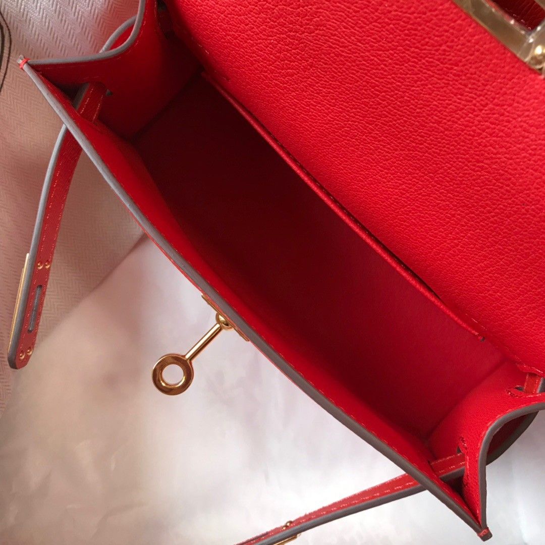 Hermes Kelly Mini II Sellier Bag In Red Epsom Leather