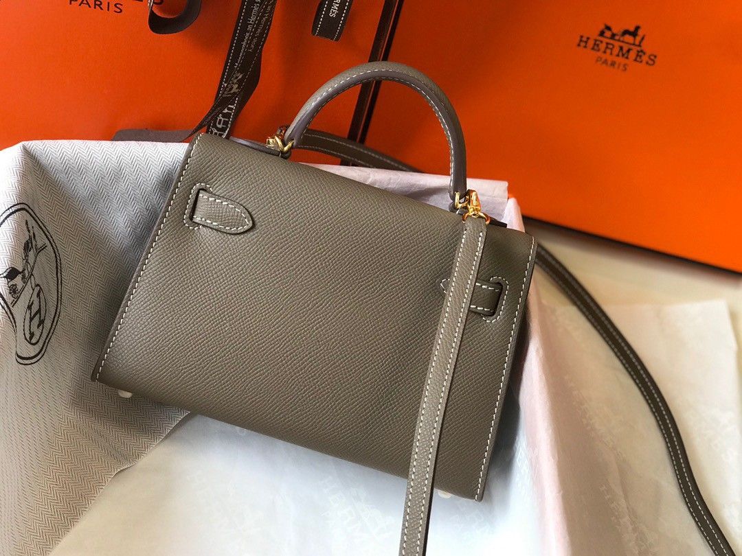 Hermes Kelly Mini II Sellier Bag In Taupe Epsom Leather