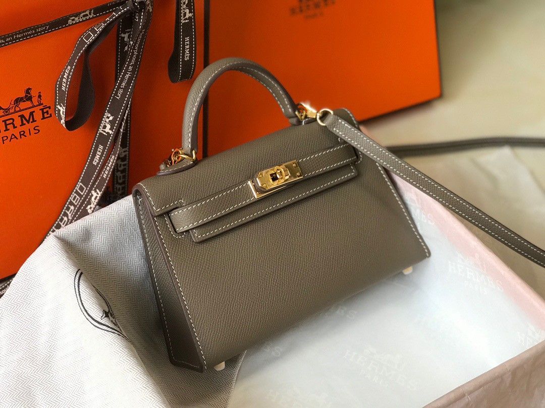 Hermes Kelly Mini II Sellier Bag In Taupe Epsom Leather