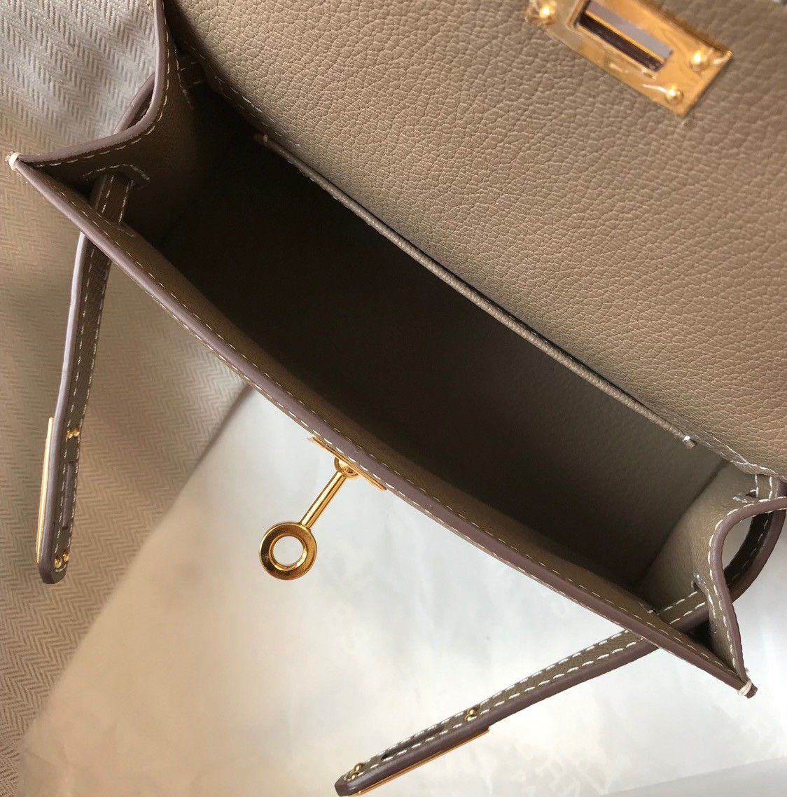 Hermes Kelly Mini II Sellier Bag In Taupe Epsom Leather