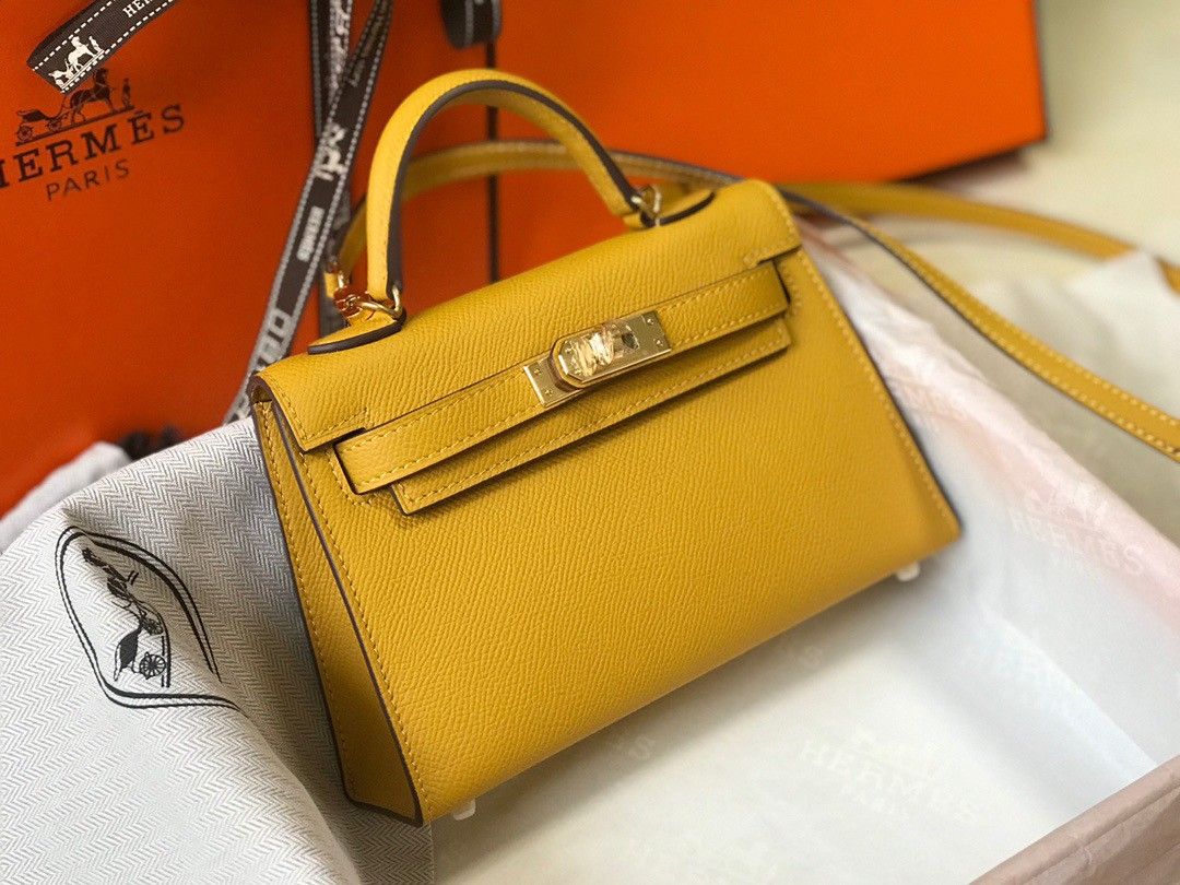 Hermes Kelly Mini II Sellier Bag In Yellow Epsom Leather GHW