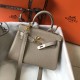 Hermes Kelly 20cm Bag In Grey Clemence Leather GHW