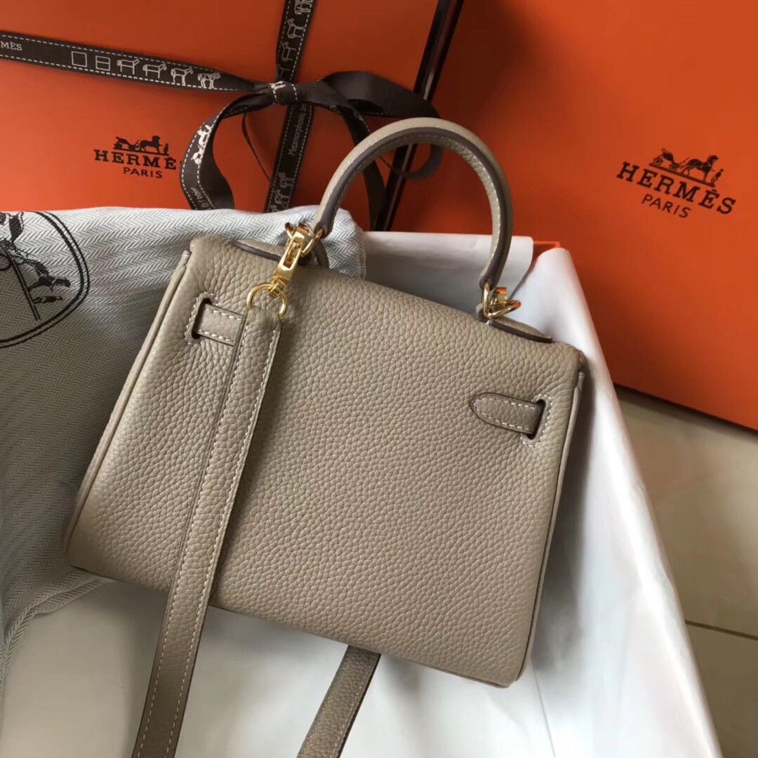 Hermes Kelly 20cm Bag In Grey Clemence Leather GHW