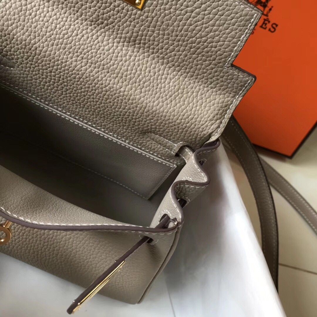 Hermes Kelly 20cm Bag In Grey Clemence Leather GHW