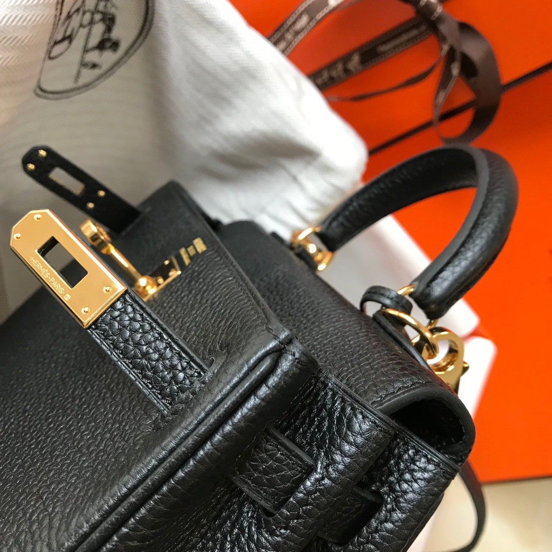 Hermes Kelly 20cm Bag In Black Clemence Leather GHW