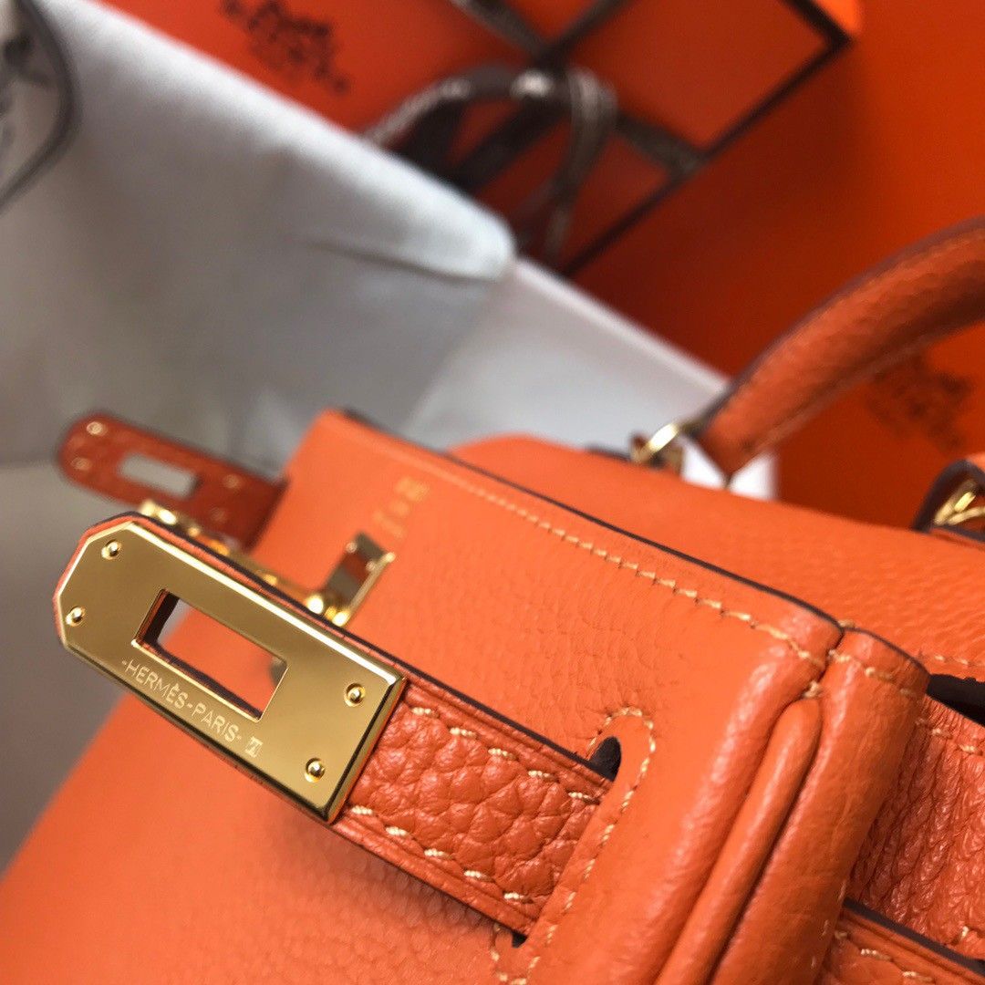 Hermes Kelly 20cm Bag In Orange Clemence Leather GHW