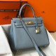 Hermes Kelly 25cm Retourne Bag in Blue Lin Clemence Leather GHW