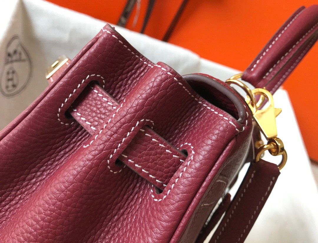 Hermes Kelly 25cm Retourne Bag in Bordeaux Clemence Leather GHW