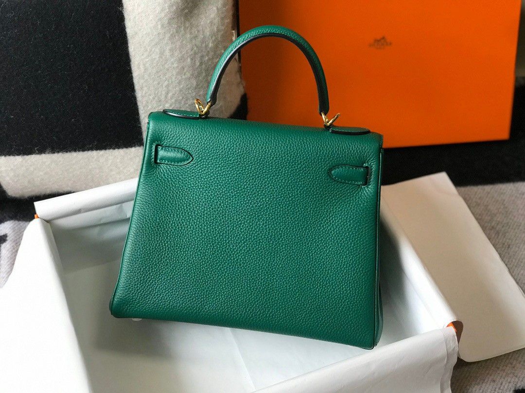 Hermes Kelly 25cm Retourne Bag in Malachite Clemence Leather GHW