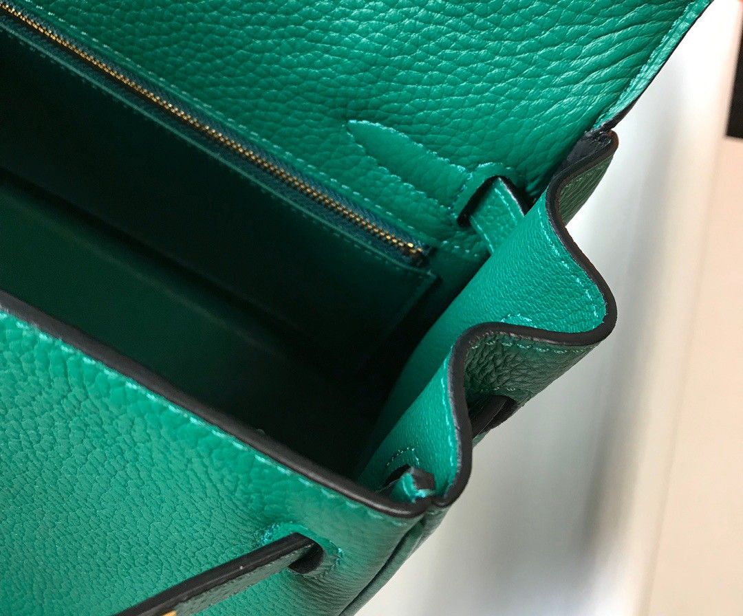 Hermes Kelly 25cm Retourne Bag in Malachite Clemence Leather GHW