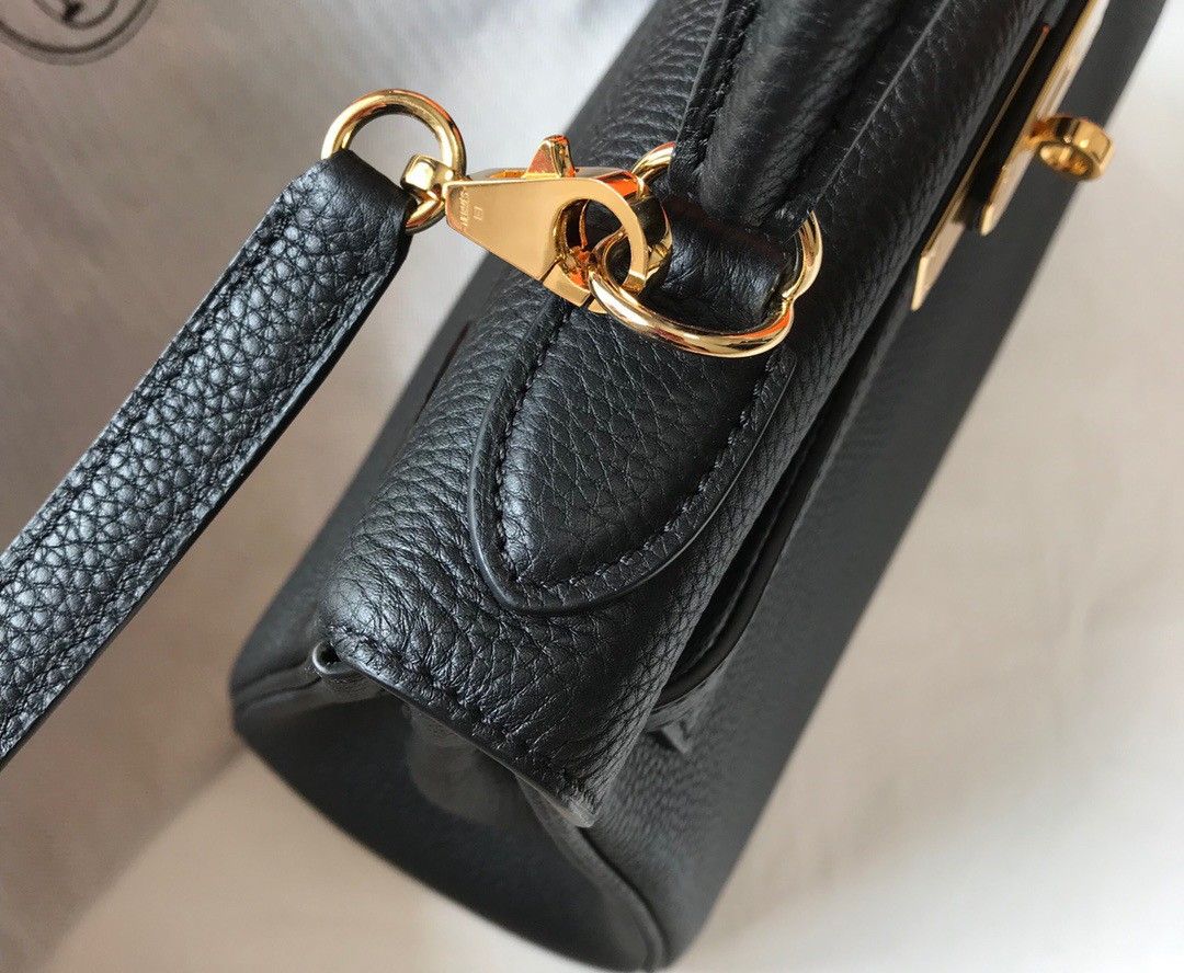 Hermes Kelly 25cm Retourne Bag in Black Clemence Leather GHW