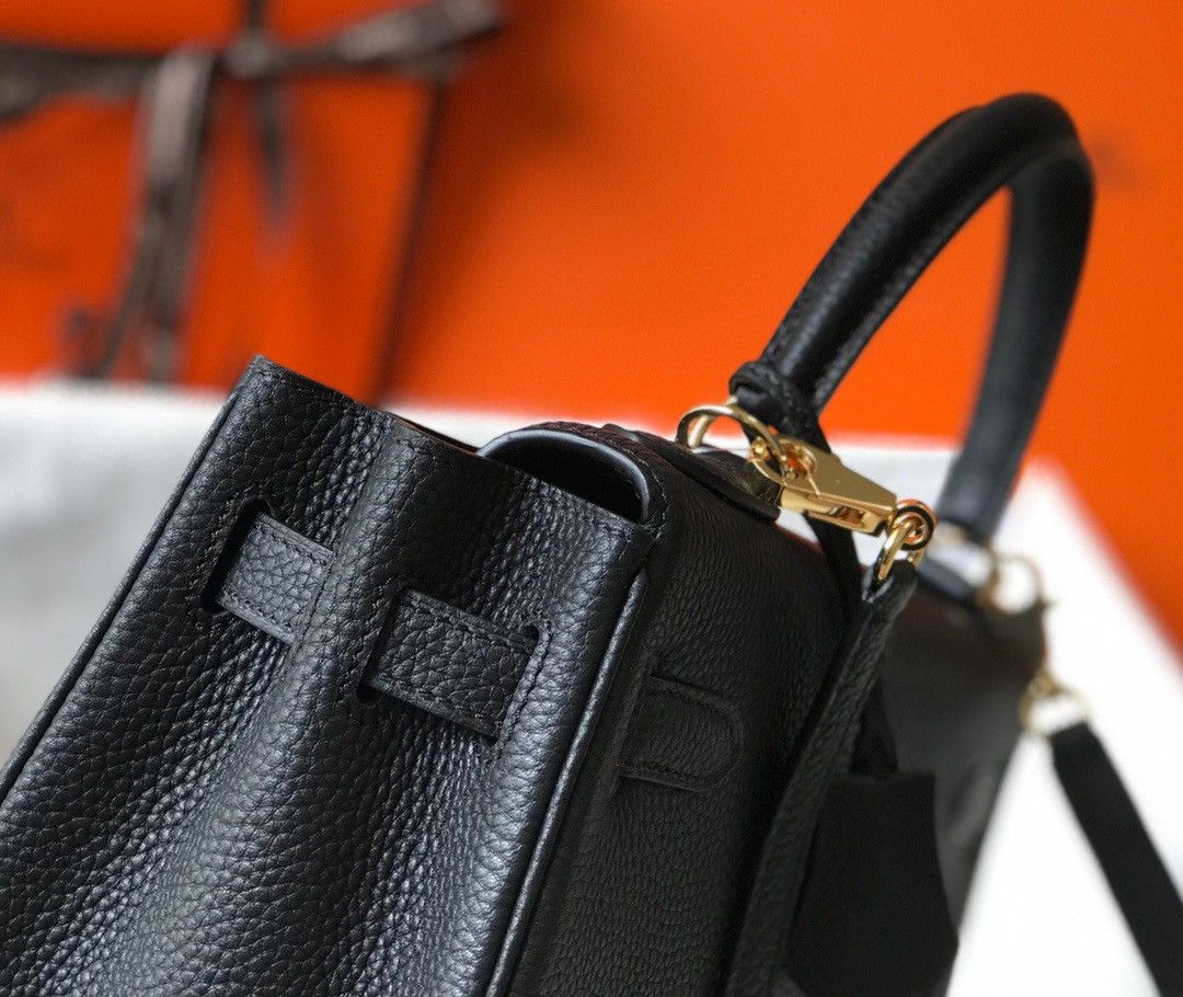 Hermes Kelly 25cm Retourne Bag in Black Clemence Leather GHW