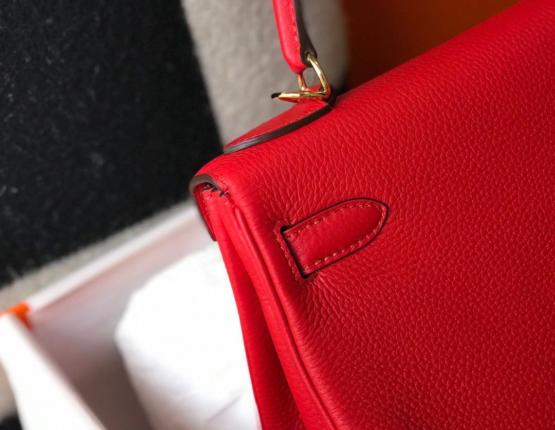 Hermes Kelly 25cm Retourne Bag in Red Clemence Leather GHW