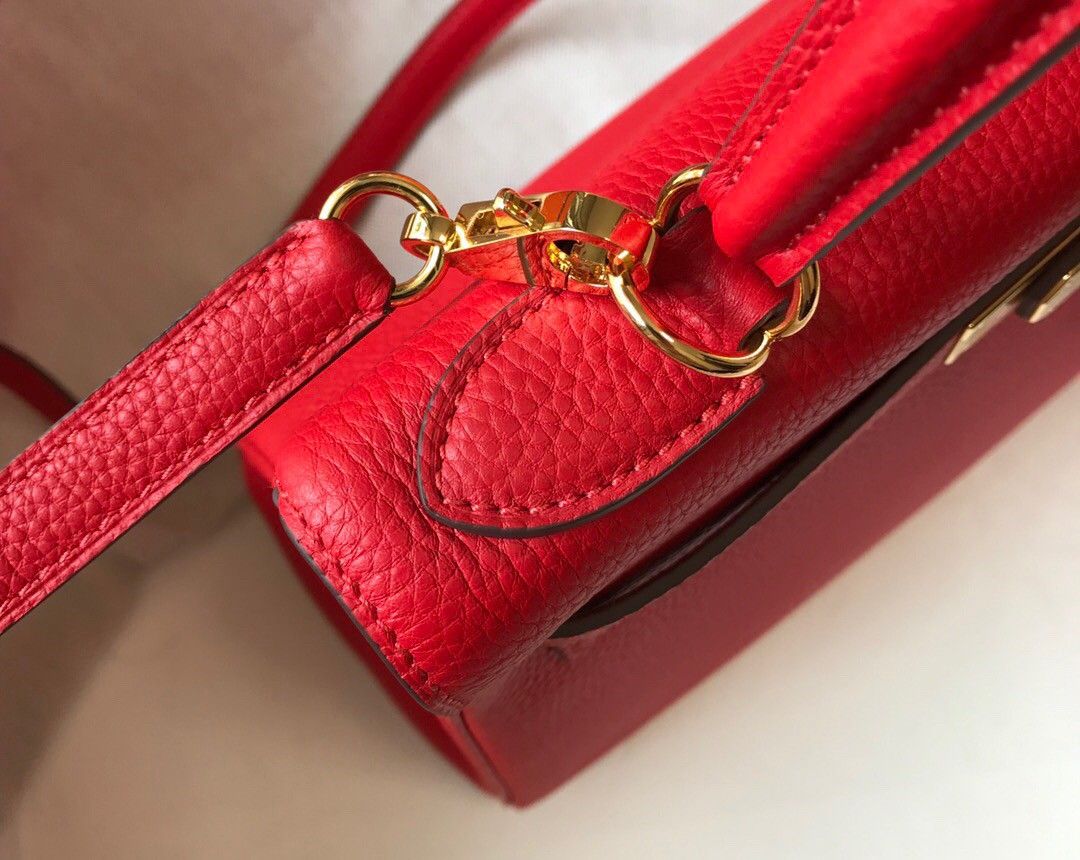 Hermes Kelly 25cm Retourne Bag in Red Clemence Leather GHW