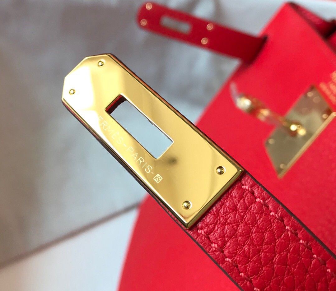 Hermes Kelly 25cm Retourne Bag in Red Clemence Leather GHW