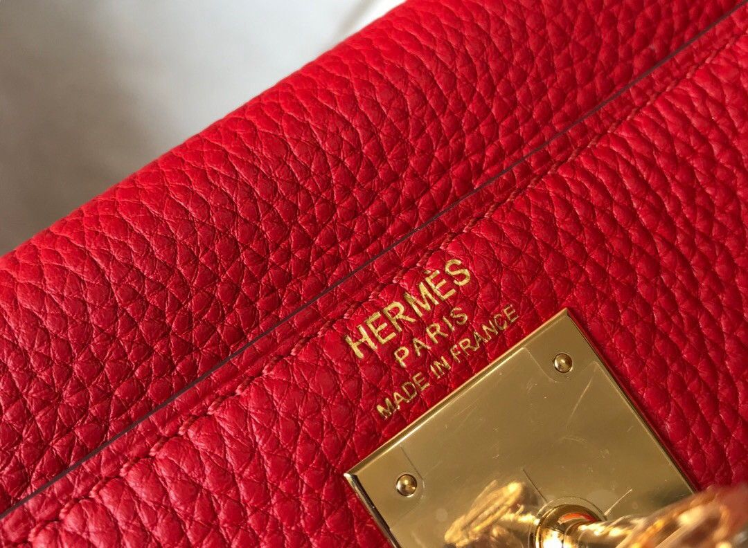 Hermes Kelly 25cm Retourne Bag in Red Clemence Leather GHW