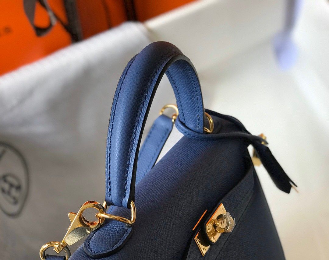 Hermes Kelly 25cm Sellier Bag in Blue Agate Epsom Calfskin GHW