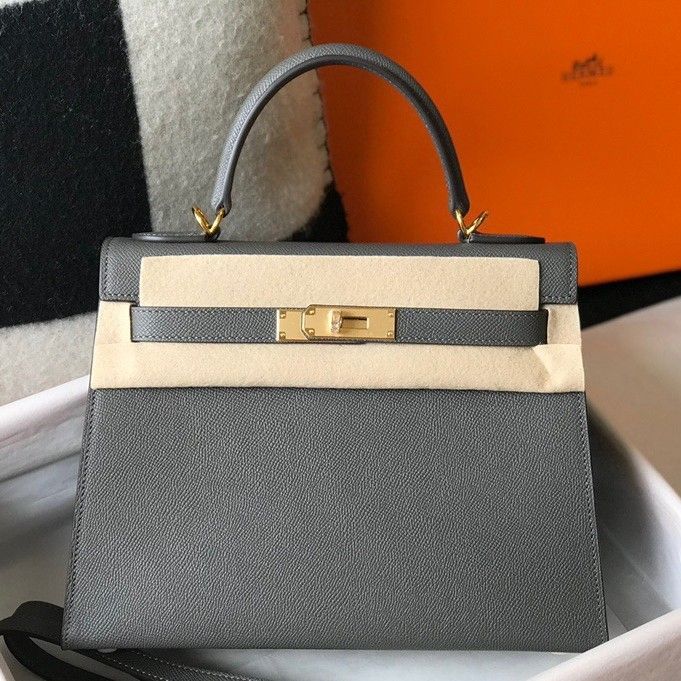 Hermes Kelly 25cm Sellier Bag in Ardoise Epsom Calfskin GHW