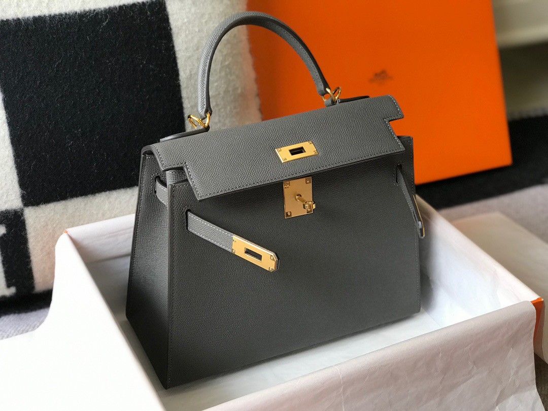 Hermes Kelly 25cm Sellier Bag in Ardoise Epsom Calfskin GHW