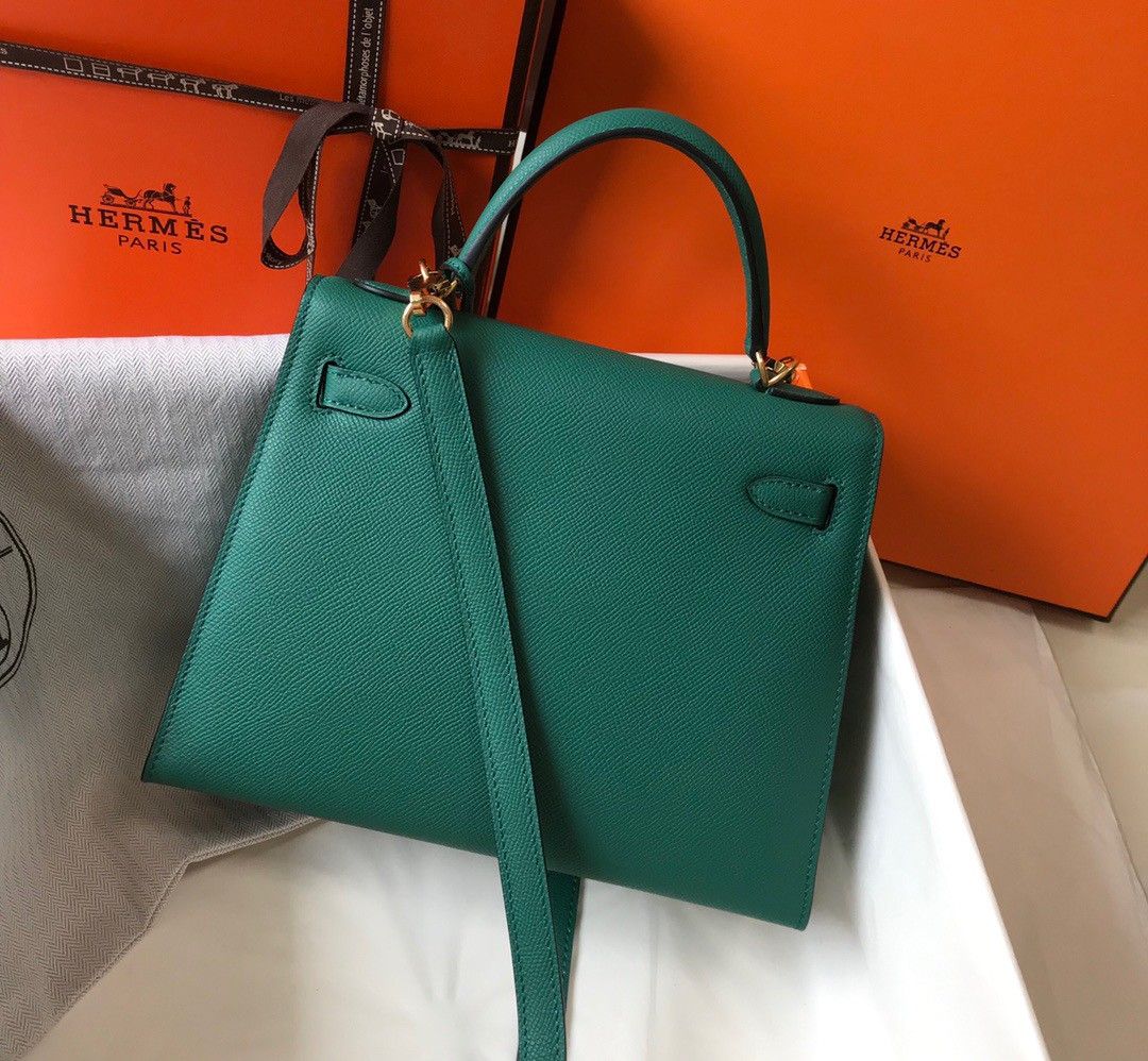 Hermes Kelly 25cm Sellier Bag in Malachite Epsom Calfskin GHW